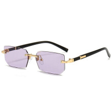 Óculos de Sol Sem Armação Quadrada para Mulheres com Lentes de Espelho Roxo para Atividades ao Ar Livre