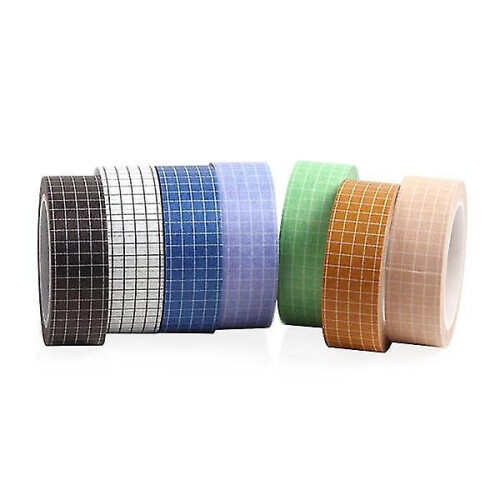 Washi Tape 7 ρολάκια Grid Style για Scrapbooking, Χωρίς Υπολείμματα, Μικτό Παλέτα Χρωμάτων