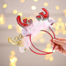 Deer Antler Headband 2 Pack, Soft Flannel Headwear with Feathers for Christmas Parties Costume