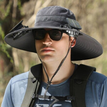 Cappello da Pescatore con Ventola Ricaricabile e Pannello Solare - Uomo, Nylon Leggero e Traspirante, Protezione Sole