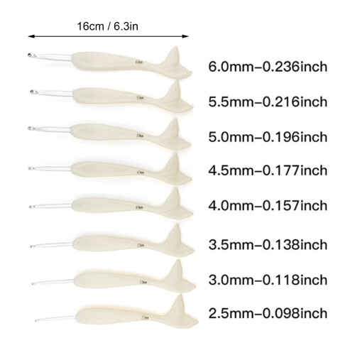 8Pcs Ergonomic ABS Fish Tail Crochet Hooks Set, 2.5mm-6mm White 1