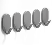 Selbstklebende Haken Oval - 5er Set, ABS, 5.9x3.1x2.1cm, für Bad & Küche Grey