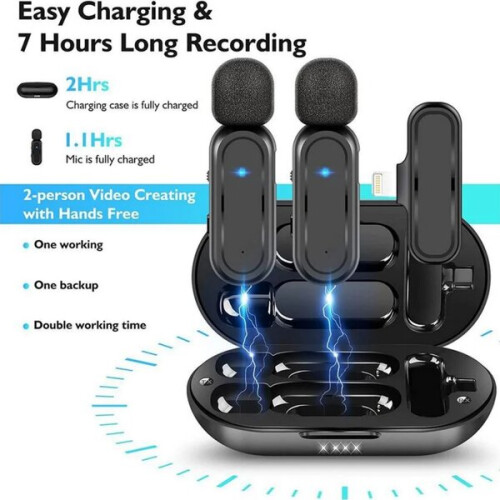 Wireless Lavalier Microphone with Charging Case, 2 Mics for Noise Reduction Recording, Live Stream Interview 1