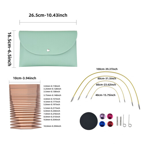 26Pcs Interchangeable Circular Knitting Needles Set 3.0-10.0mm Rose Gold 1