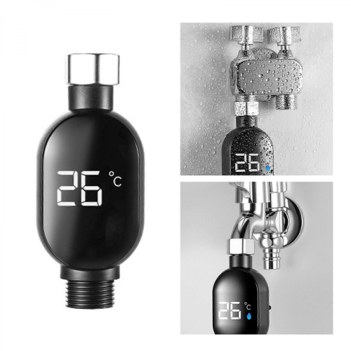 (1) Thermal Display Shower Head with Temperature Sensor, Waterproof & Easy Install, Multicolor Steel Fitting 1