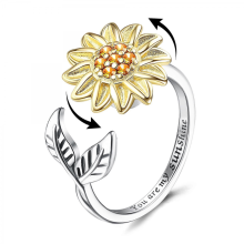 (leaves and sunflowers) Sonnenblumen-Spinnerring für Damen, verstellbarer Angstlinderungs-Fidget-Ring mit Mond- und Sternenmotiv