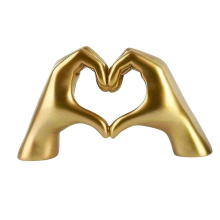 (Gold) Love Heart Hand Figurine Resin Statue Sculpture Home Decor