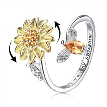 (sunflower and bee) Sonnenblumen-Spinnerring für Damen, verstellbarer Angstlinderungs-Fidget-Ring mit Mond- und Sternenmotiv