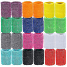 Sports Wristbands, Sweat-Absorbent and Non-Slip, 24-Piece Cotton Set for Fitness Running