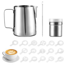 19pcs Coffee Art Set 12oz Stainless Steel Milk Frothing Pitcher & Stencils