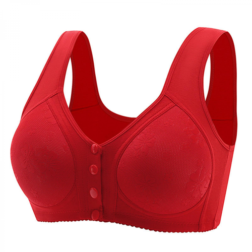 (red, 38) Front Closure Wire-Free Bras for Older Women, Comfortable & Convenient