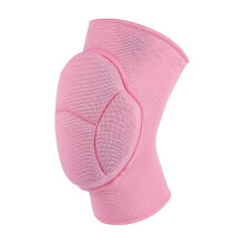 Ginocchiere sportive medie rosa, con spessa imbottitura in schiuma e superficie antiscivolo, ideali per calcio e pallavolo.