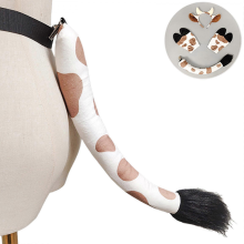 (Cow tail brown white) Cow Costume Set: Ears Headband, Tail, Gloves for Halloween Cosplay