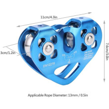Mountaineering Pulley 30kN Load Capacity, Stainless Steel Double Bearing for Rock Climbing Rescue Operations