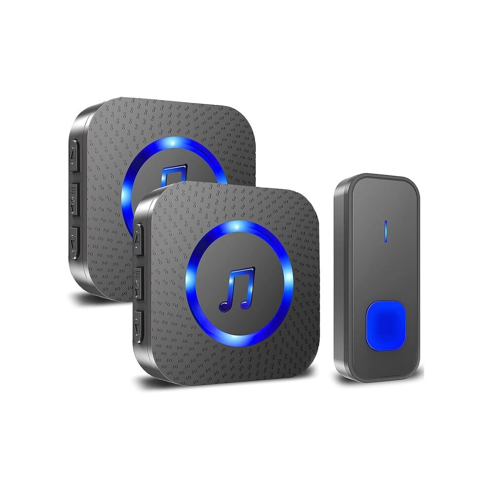 Wireless Doorbell With 2 Receivers, 400M Range, Waterproof, 55 Melodies Led Alert For Home And Garden 6901508333345
