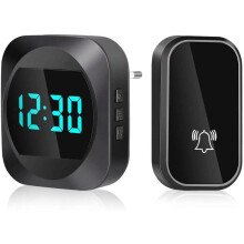 Campainha Sem Fio, Autônoma Sem Bateria com Botão À Prova de Água IP64 e Alcance de 150 Metros, 38 Toques, Display de Relógio LED, para Casa