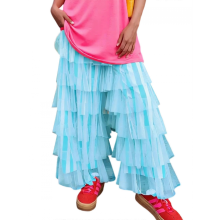 (Sky blue, S) Women's High Waist Striped Tulle Palazzo Pants, Tiered Ruffle Wide Leg for Club Party, Sky Blue XL