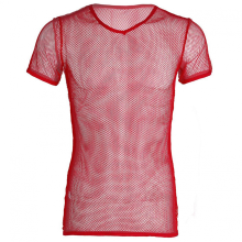 (Red, M) Fianao Herren-Sport-T-Shirt aus atmungsaktivem Mesh-Gewebe, durchsichtig