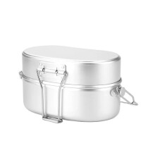 Military Camping Mess Tin, 1.5L Collapsible Aluminium Alloy Kidney Shape Field Lunch Box for Outdoor Hiking Picnic Fishing