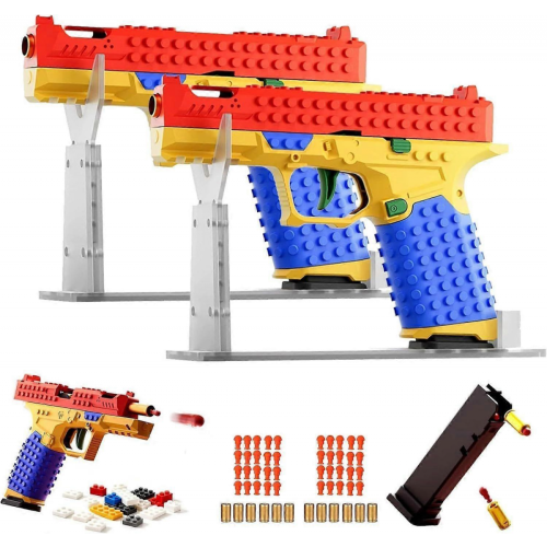(2 Sets) Tactical DIY Building Block Handle Set with Display Stand - Creative Construction Grip Kit for Adults
