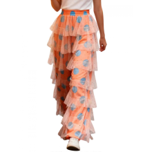 (Orange, Xl) Women's High Waist Striped Tulle Palazzo Pants, Tiered Ruffle Wide Leg for Club Party, Sky Blue XL