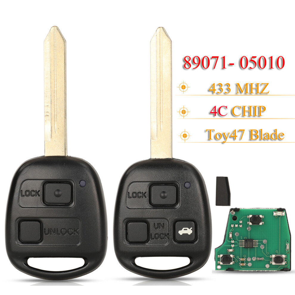 Smart Remote Control Car Key 433Mhz 4C Chip For Toyota Yaris Avensis Corolla Carina Etc P/N: 89071-05010 Fob Toy47 6935161687514