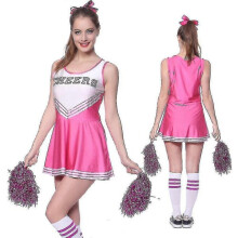Cheerleading Dress with Tassels Sleeveless Round Neck Halloween Costume Party Outfit for Girls Women
