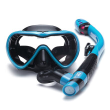 Diving Set with Anti-Fog Mask Dry Snorkel for Snorkelling, Swimming, Tempered Glass Lens, Silicone Skirt, Grey Dark Blue Light Blue Gold Options