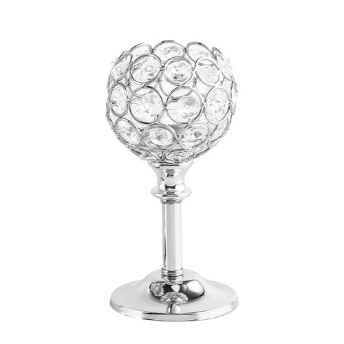 (Silver, S) Mini Crystal Candlestick - Metal Candleholder for Study Decor
