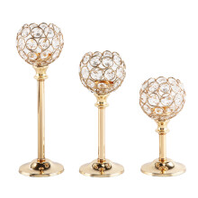 (Gold, Three piece Suit) Mini Crystal Candlestick - Metal Candleholder for Study Decor