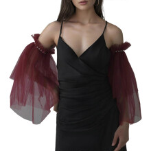 Sun Protection Sleeves with Pearl Decoration, Elegant Mesh Arm Sleeves for Wedding Formal Occasions, 1 Pair