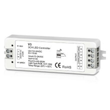Contrôleur LED 3 canaux pour la variation d'intensité RGB et de température de couleur, avec contrôle via application et Wi-Fi 2,4 GHz, 12-24 V CC