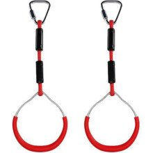 Kinderringen voor een slackline-parcours (ninja-parcours), set van 2, rood, slijtvaste accessoires voor klimtoestellen in de buitenlucht.