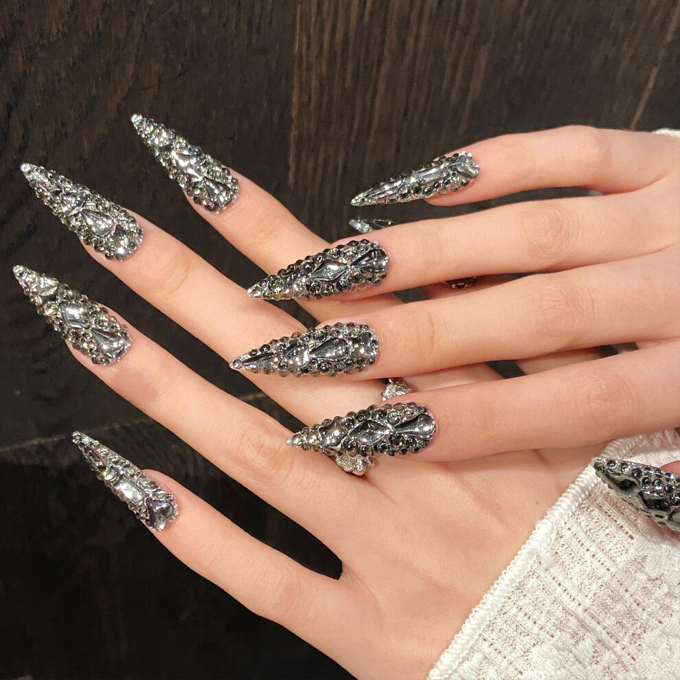 Dachuang Beauty (Xs) Rhinestone Resin Fake Nails, Chip-Proof For Women