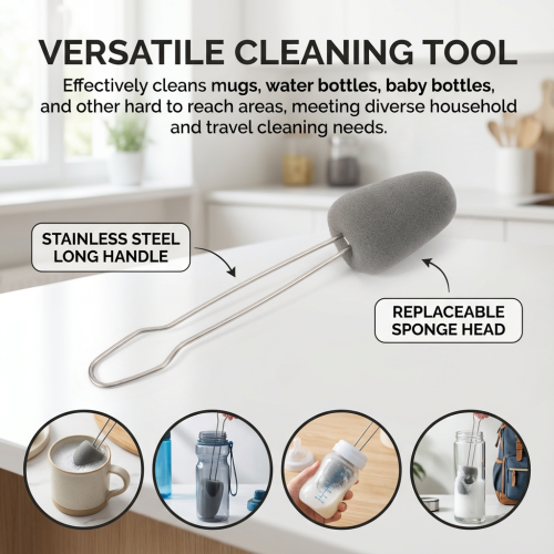 (Gray) Stainless Steel Bottle Brush w/Replaceable Head 2