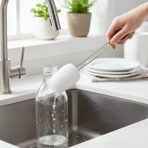 (White) Stainless Steel Bottle Brush with Replaceable Head 1