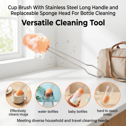 (Orange) Stainless Steel Bottle Brush w/Replaceable Head 2