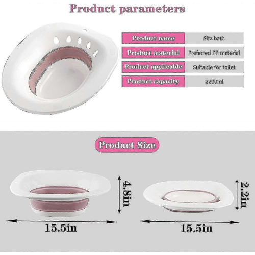 Foldable Sitz Bath Basin for Hemorrhoids, Postpartum, Elderly, Universal Toilet Fit Gray 1