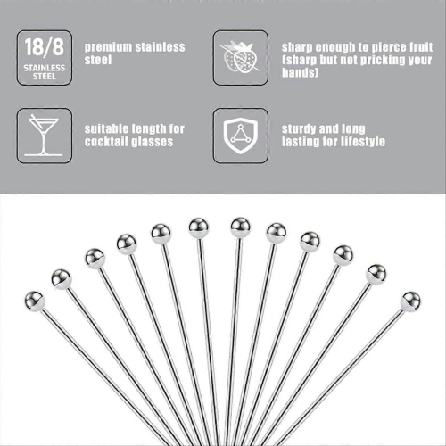 Stainless Steel Cocktail Picks Holder Set with Decorative Toothpicks 2