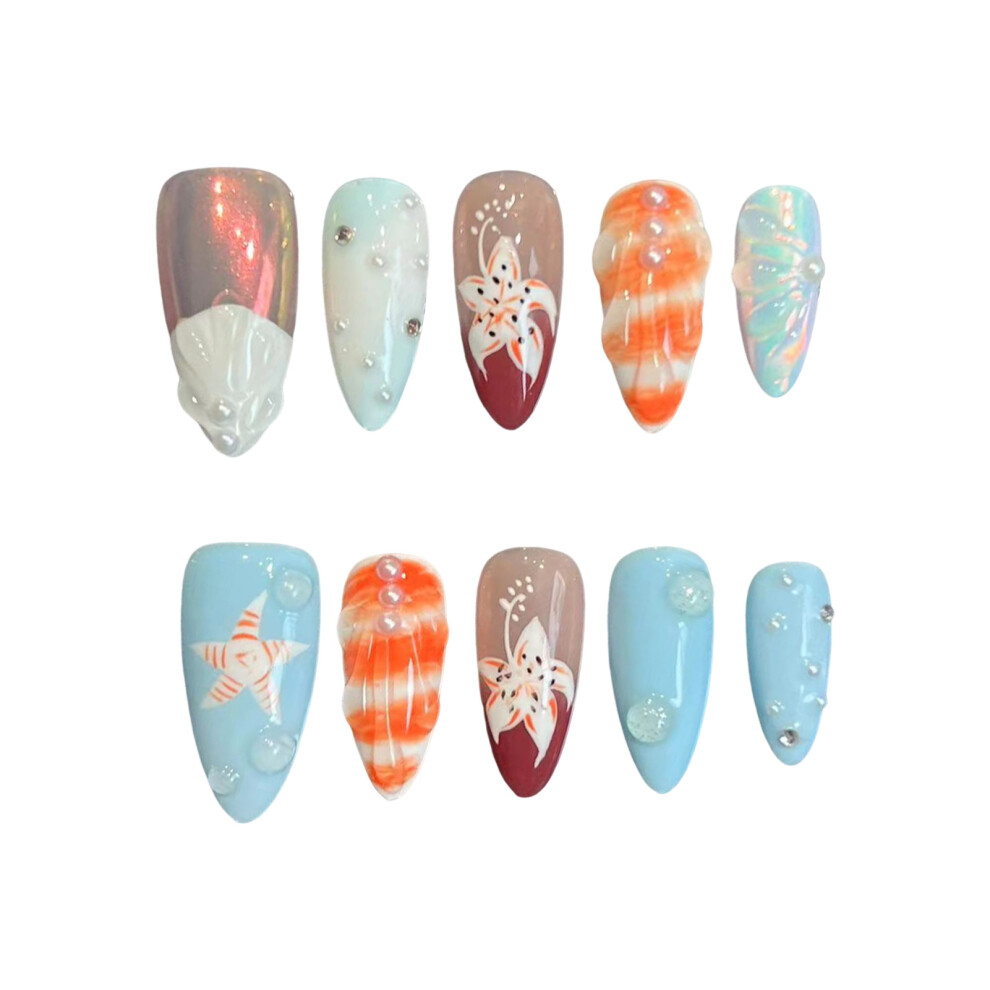 Roc-Electron (S) Pearl Blue Glossy Artificial Nails - No Smell, Eco-Friendly