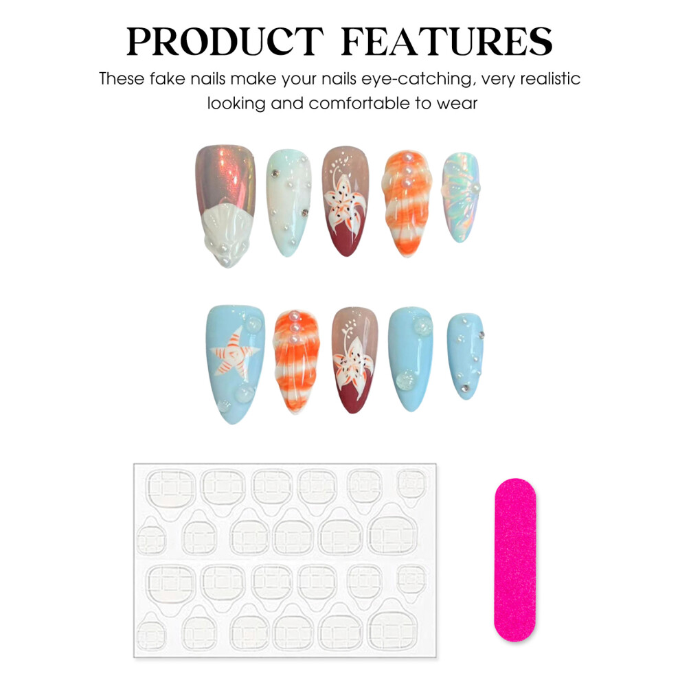 Bright-Home (Xs) Glossy Blue Artificial Nails Finger With Pearls No Bad Smell Environmentally Friendly For Stage Performance Wear