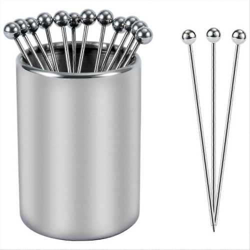 Stainless Steel Cocktail Picks Holder Set with Decorative Toothpicks