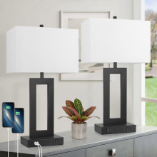 2-Pack Modern Touch Control Table Lamps, 22 Inch, USB Ports, 3-Way Dimmable, White Fabric Shade for Bedroom Living Room