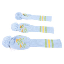 3-teiliges Set aus gestrickten Golfschlägerkopfabdeckungen, Langhals, Blau