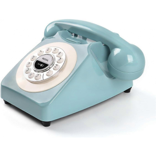 Téléphone fixe Bluetooth vintage, sans fil, son clair, style classique bleu. 2