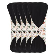 5pcs Reusable Breathable Cotton Menstrual Pads, Flower Pattern, L Size