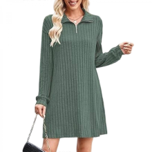 (Army Green, L) Einzigartiges Strickkleid mit V-Ausschnitt, bequem, ideal für den Winter, aus Stretchmaterial, milchig, XL