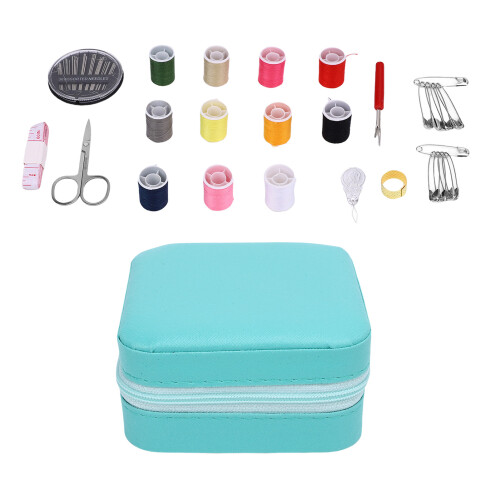 Basic Sewing Kit with 11 Thread Reels, 10 Pins, Portable Green Case 2