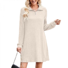 (milky, XL) Einzigartiges Strickkleid mit V-Ausschnitt, bequem, ideal für den Winter, aus Stretchmaterial, milchig, XL