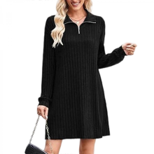(Black, M) Einzigartiges Strickkleid mit V-Ausschnitt, bequem, ideal für den Winter, aus Stretchmaterial, milchig, XL